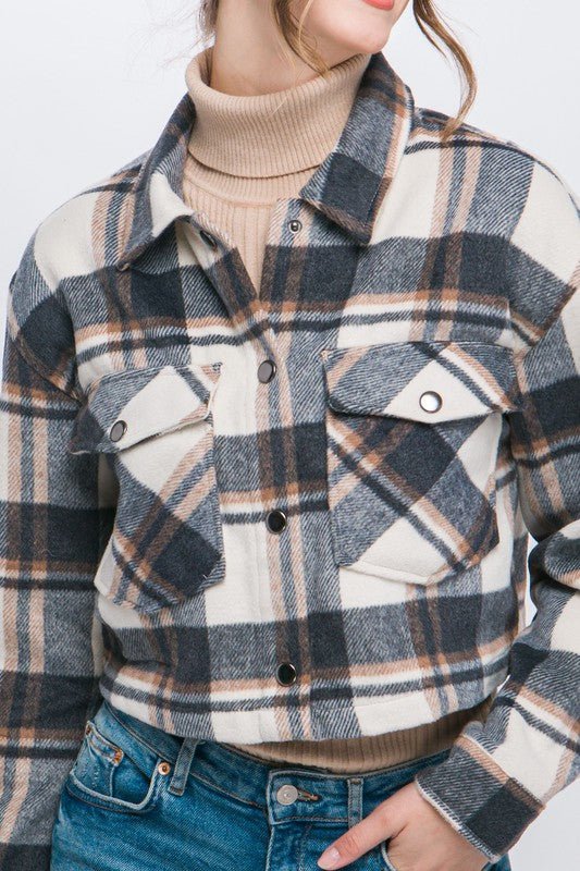 Cropped Plaid Shacket - Arrowhead Boutique