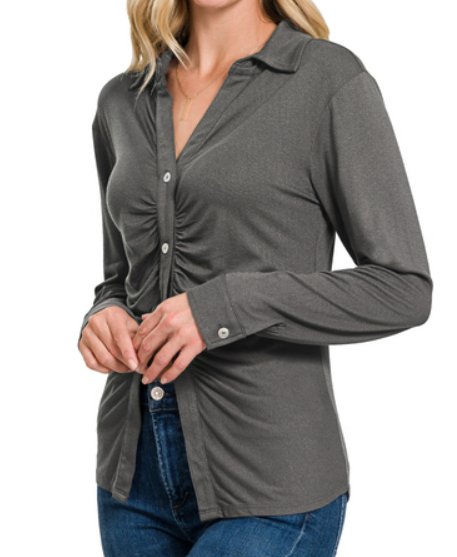 Button Down Stretchy Top - Arrowhead Boutique