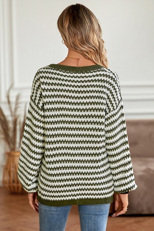 Striped V Neck Sweater - Arrowhead Boutique